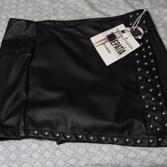 Telepatia Pants - Telepatia Black Pleather Studded Skort - NWT - size M